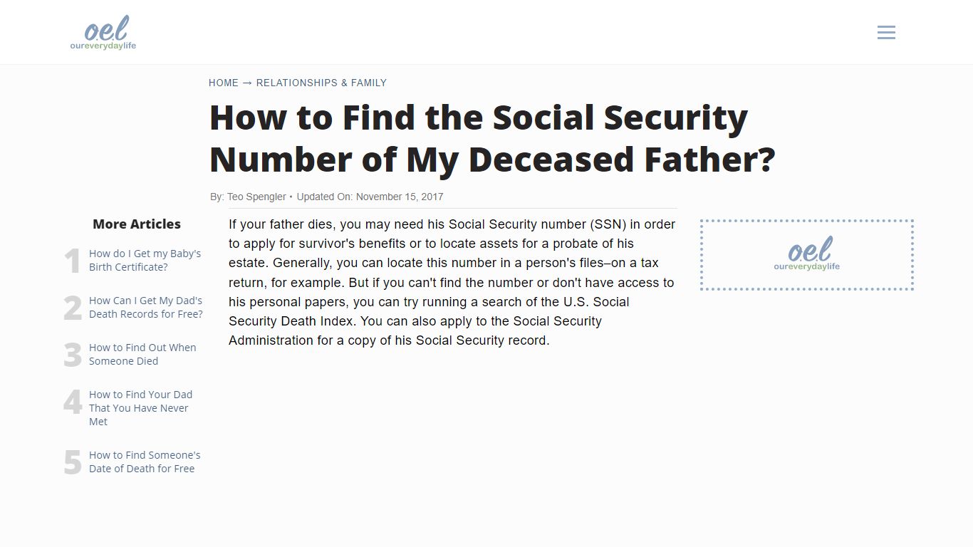 How to Find the Social Security Number of My Deceased Father?